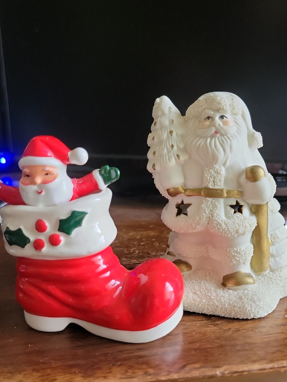Ceramic Santa Boot & White Santa Figurine - Red, White, Gold